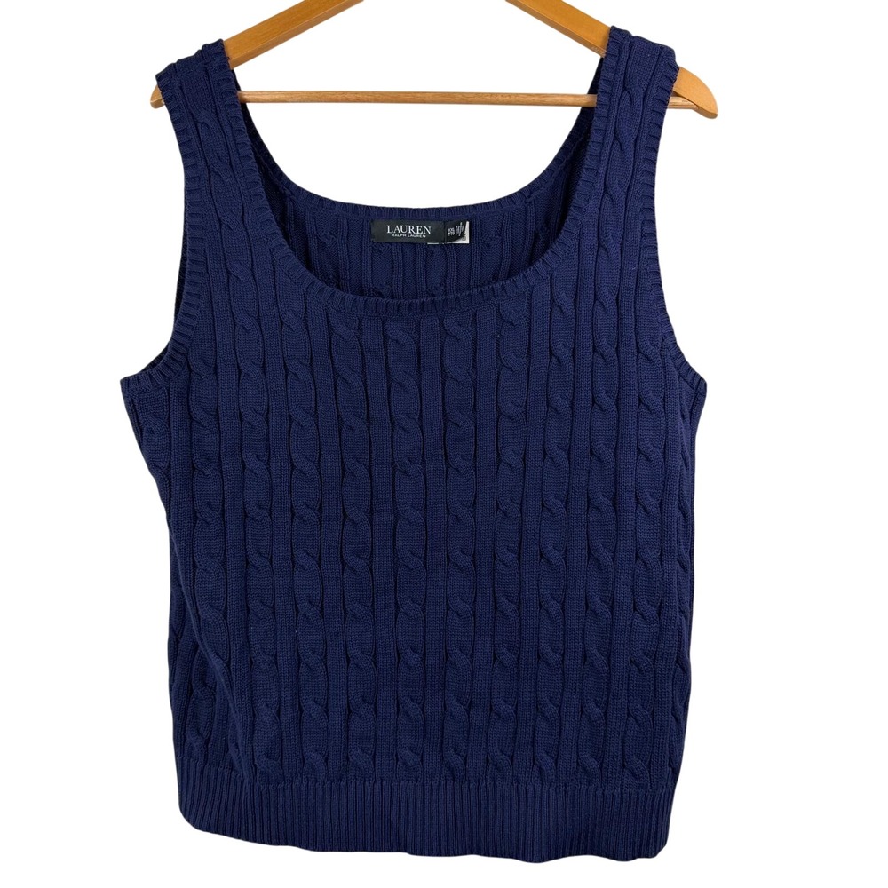 Lauren Ralph Lauren Navy Blue Cotton Cable Knit Sweater Vest XXL Preppy Coastal - Picture 2 of 9